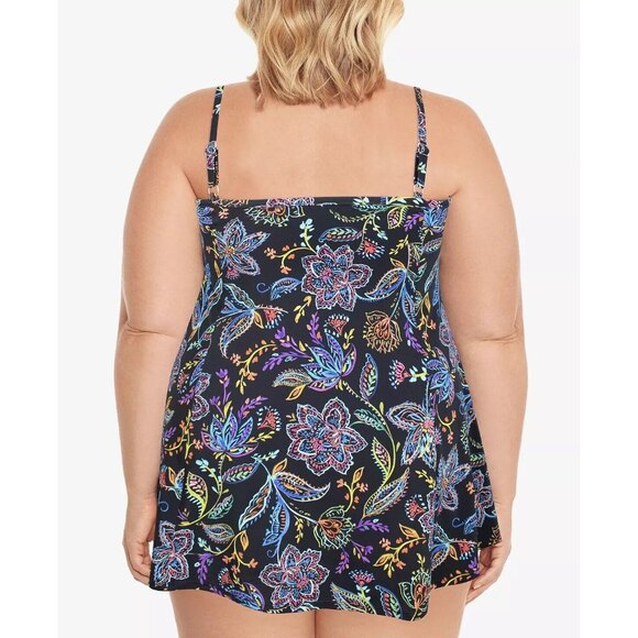 Swim Solutions Empire Waist Plus Size Swimdress Swimsuit One-Piece 22W 22 W NEW - Picture 2 of 2